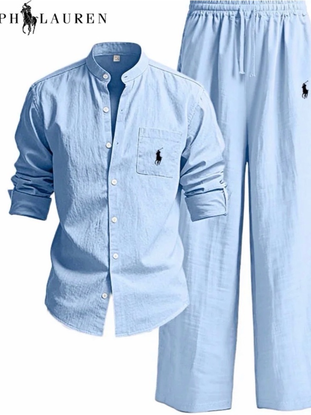 Ralph Lauren Light Blue Mandarin-Collar Button-Down Shirt
